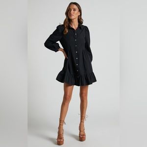 Showpo Maulee Frill Hem Mini Shirt Dress in Black
